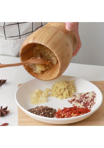 Deconox Bambu Havan Ve Tokmak Seti, Büyük Boy Mutfak Havanı, Baharat Ve Sarımsak Öğütücü Ve Döveceği
