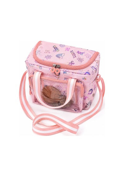 Çocuk Termal Okul Beslenme Çantası Şeffaf Cepli Peluş Aksesuarlı Omuz Askılı Lunch Bag Pembe