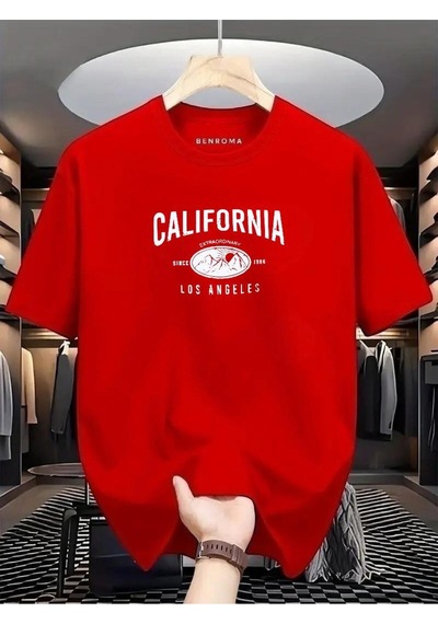 Calıfornıa Los Angeles Baskılı Oversize Tişört Kirmizi