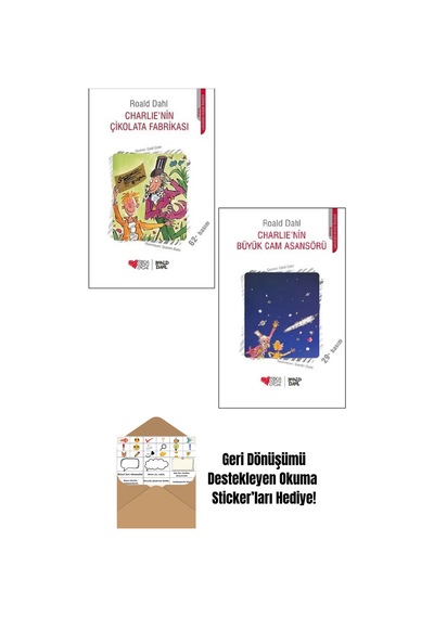 Charlie'nin Çikolata Fabrikası - Charlie'nin Büyük Cam Asansörü 2 Kitap Set + Okuma Sticker'ları