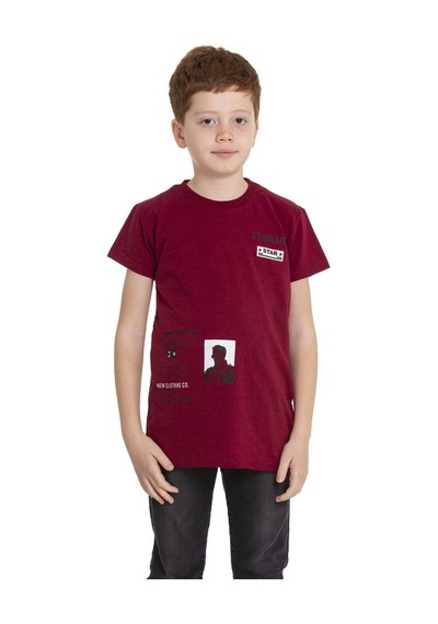 Bordo Courage Baskılı Bisiklet Yaka 5-16 Yaş Tişört 2007-8 Bordo