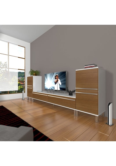 Decoraktiv Eko On2 Mdf Std Krom Ayaklı Tv Ünitesi Tv Sehpası Beyaz - Ceviz
