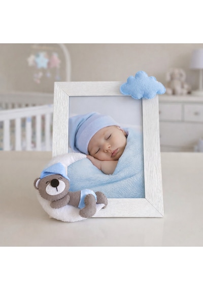 Ayıcık Figürlü Bebek Odası Fotoğraf Çerçevesi El Yapımı Dekoratif Mavi