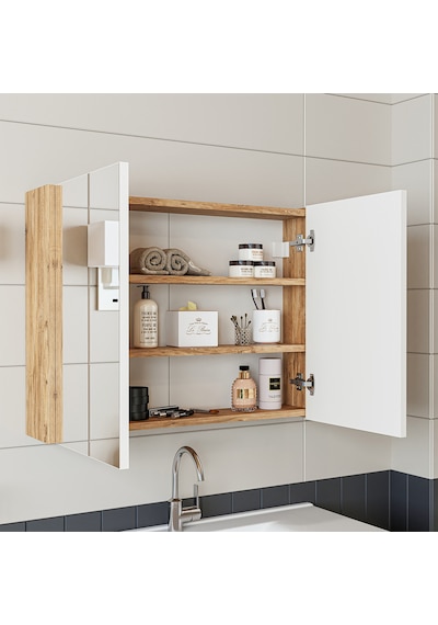 Roomart '' Lavabolu '' Atlantik-Beyaz Mat Mdf 100 Cm Banyo Dolabı Atlantik Çam - Beyaz