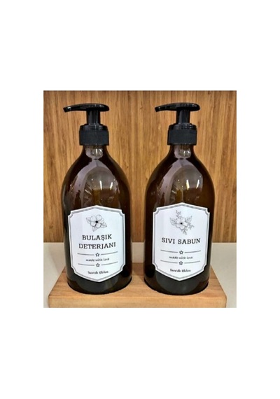 Ahşap Standlı Sıvı Ve Bulaşık Sabunluk Seti Cam Amber Set Kahverengi Kahverengi