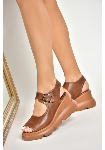 Fox Shoes U312252209 Taba Kalın Tabanlı Kadın Sandalet Taba-suni Deri Taba