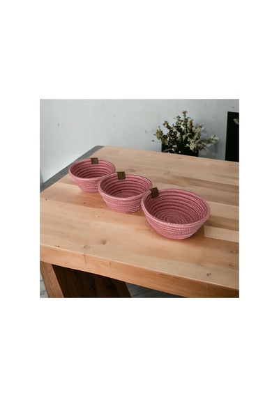 3 Lü Sunum Çerez Takımı Jüt Hasır Sunum Kabı Pembe Pembe
