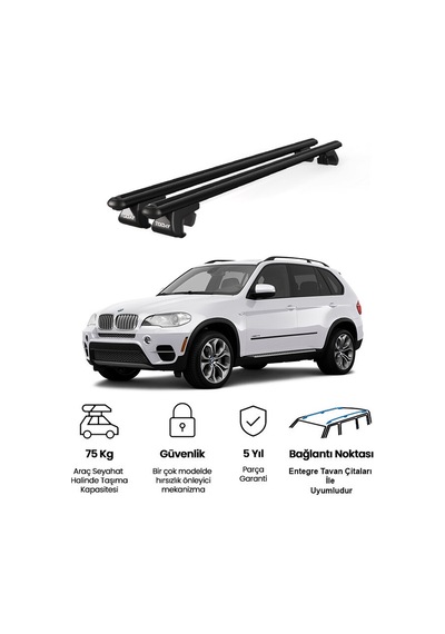 Venüs Bmw X5 E70 2007-2013 Uyumlu Siyah Ara Atkı Port Bagaj Tavan Barı