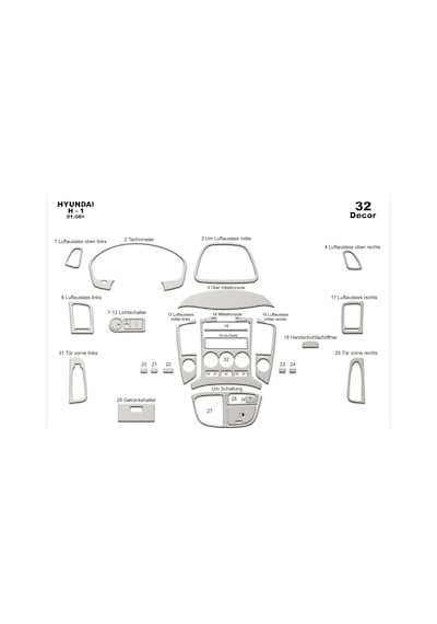 Hyundai H1 Torpido Kaplama 2008 32 Parça Alüminyum