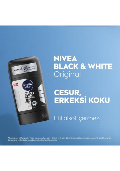 Men Erkek Stick Deodorant Black&white Invisible Original 50ml 72 Saat Anti-perspirant Ter Koruması