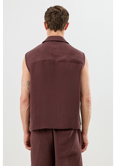 Antioch Lyocell Karışımlı Crop Fit Kolsuz Erkek Gömlek Bordo