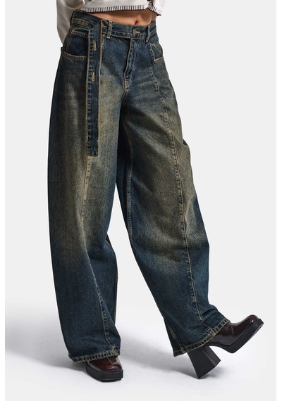 it's basic Kadın Tint Kot Rengi 2w6-11 Baggy Kemerli Orta Bel Denim Jean Kırmızı