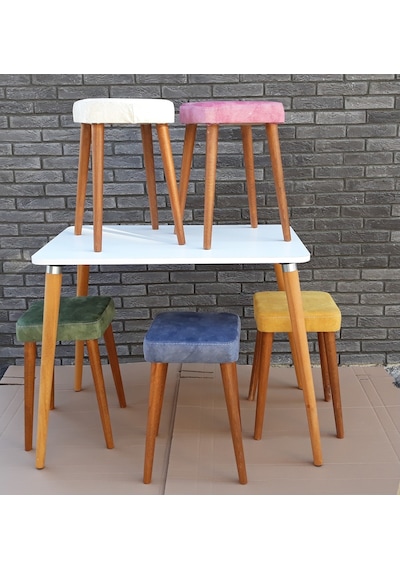 Depolife Ahşap Ayaklı Mutfak Yemek Masası 60X90 Cm Gürgen Masif Ayak Beyaz