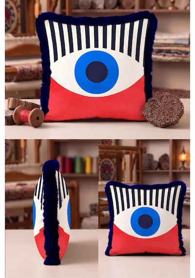 Modern Nazar Göz Tasarımlı Saçaklı Yastık Kılıfı - Geometrik Bohem Püsküllü Kırlent Kılıfı - 40x40cm Derin Düş Lime Modern Nazar Göz Tasarımlı Saçaklı Yastık Kılıfı - Geometrik Bohem Püsküllü Kırlent Kılıfı - 40x40cm Derin Düş Lime