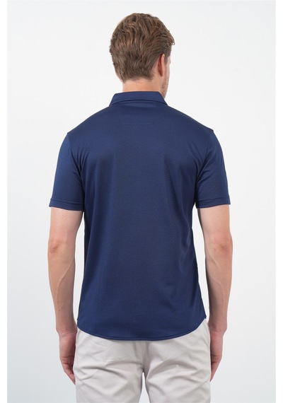 İmza Lacivert İtalyan Yaka Kısa Kol Cepsiz Slim Fit Pamuklu Gömlek 1004260158