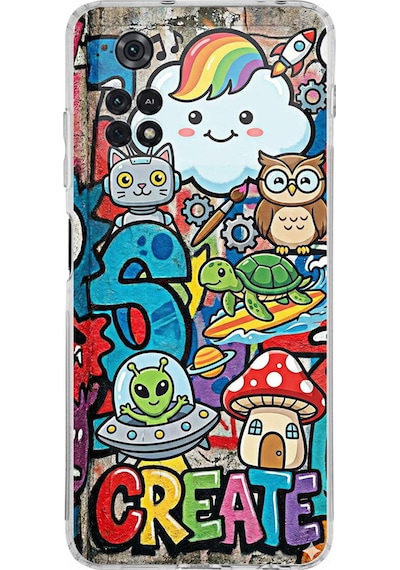 Poco M4 Pro İle Uyumlu Grafiti Create Art Tasarımlı Şeffaf Silikon Kılıf Şeffaf