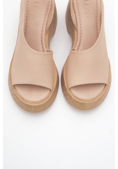 Luvishoes Roy Koyu Bej Cilt Hakiki Deri Kadın Dolgu Topuklu Sandalet Koyu Bej