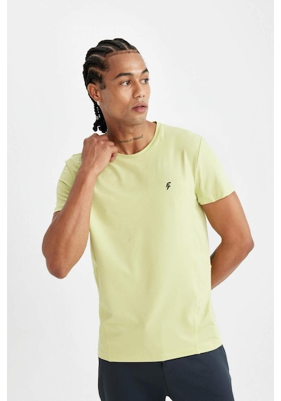 Defacto DeFactoFit Slim Fit Dar Kesim Bisiklet Yaka Sporcu Kısa Kollu Tişört C9183AX24AU Yeşil