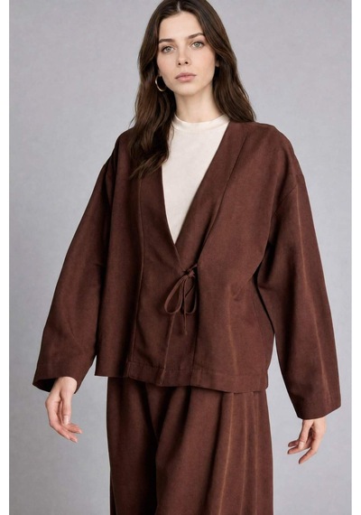 Defacto Regular Fıt Keten Karışımlı Kahverengi Kimono I1780ax26hsbn330 Kahve-bn330