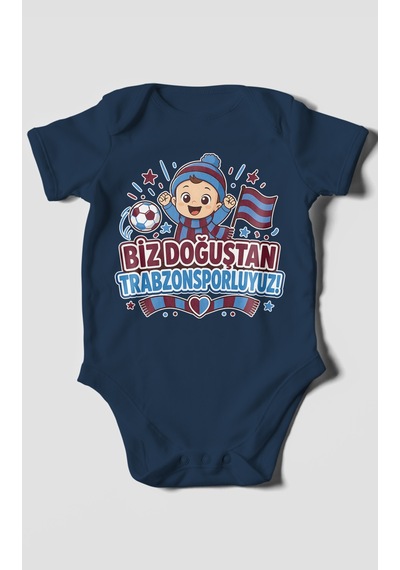 Morivokids Biz Doğuştan Trabzonsporluyum Kısa Kollu Bebek Body %100 Pamuk Lacivert