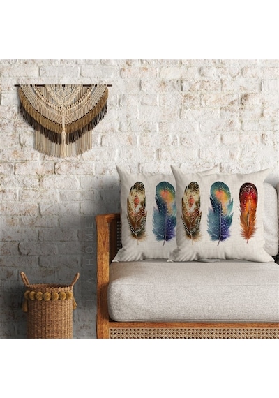 Tüy Desenli 2'Li Dekoratif Minder Kılıfı 60*60 Cm