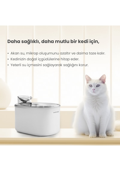 Haustier Wf007l Beyaz , Çelik Üst Tabla , 3.5lt Geniş Bpa İçermez Hazne, Otomatik Kedi Su Sebili,kedi Su Çeşmesi, Su Pınarı