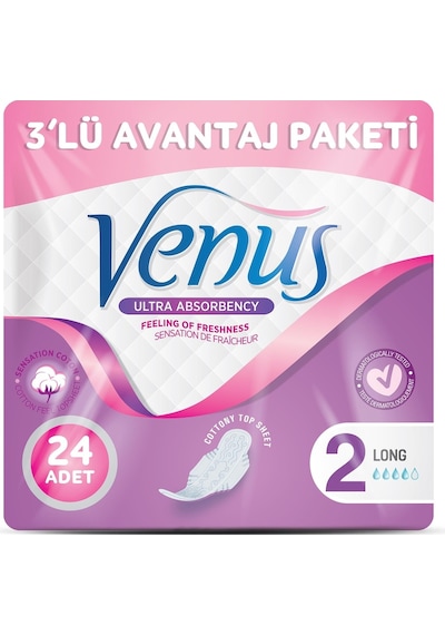 Venüs Hijyenik Ped Uzun 24 Adet (3 Paket)