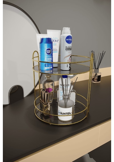 Suntel Banyo Kozmetik Takı Düzenleyici Çok Amaçlı Organizer 2 Katlı Servis Sunum Tepsisi Ikramlık