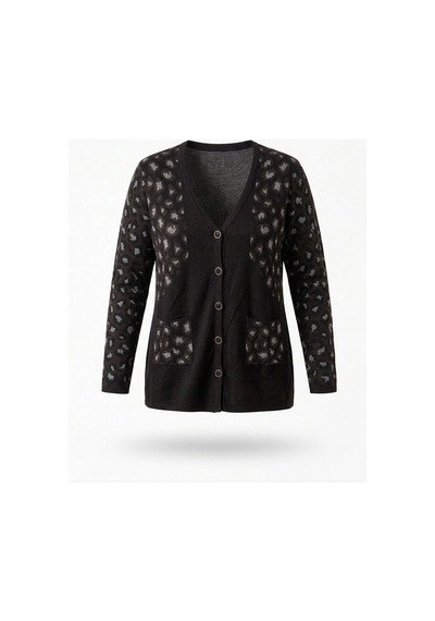 Onno Style Women Simli Leopar Desen Klasik Düğmeli Ceket Kahverengi - Siyah