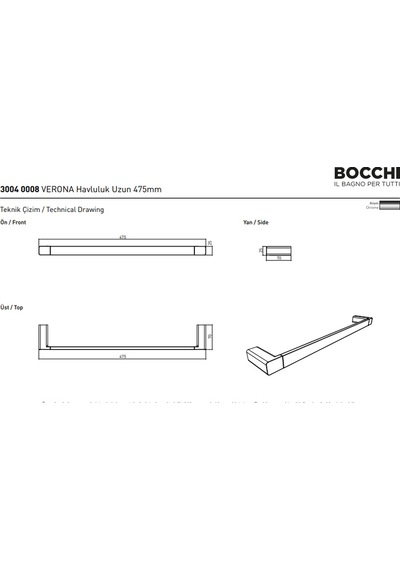 Bocchi Verona Havluluk Uzun 475 Mm Krom 3004-0008 Çok Renkli