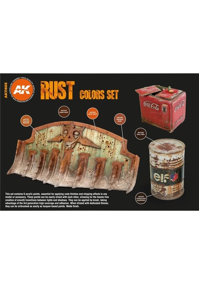 Ak Interactive 11605, 6x17 Ml. Paslı Ve Terkedilmiş Görünümü İçin Akrilik 3gen Maket Boyası Seti Standart