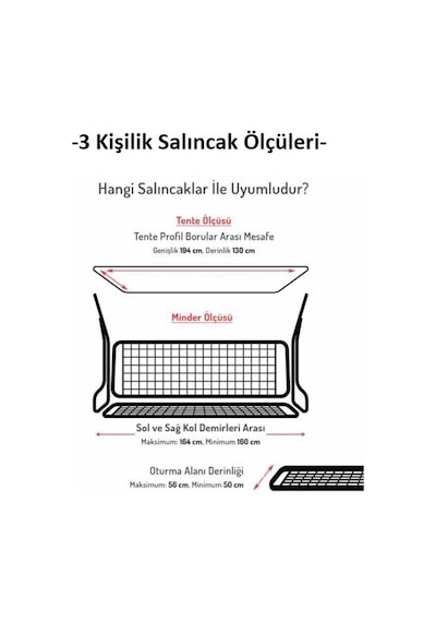 Mandaş Süngerli 3 Kişilik Salıncak Minder Seti (Pamuklu Kumaş) Gri