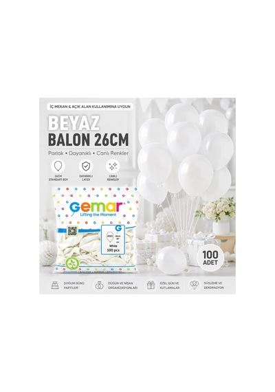 İç Mekan - Beyaz Balon 10 Inc - 26cm - 100pcs Bx40 Diğer