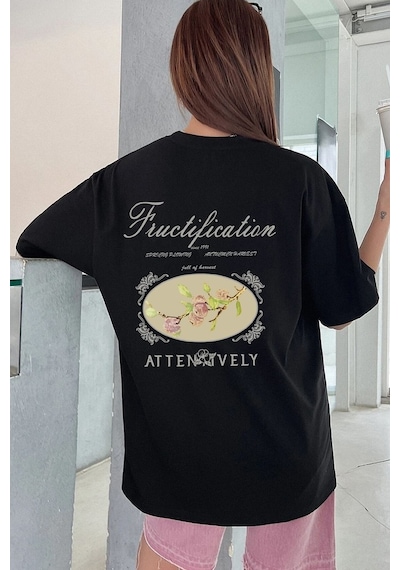 Unisex Fructification Baskılı T-shirt Siyah