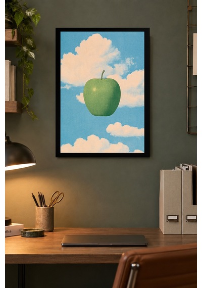 Elma Ve Bulutlar Desenli Dekoratif Mdf Tablo, Çerçeve Görünümlü Ahşap Poster