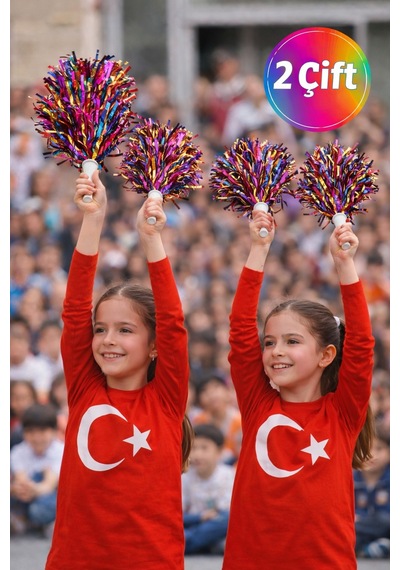 Ponpon Parlak Rengarenk Amigo Sopalı Dayanıklı Hafif Tezahürat Ponponu 2 Çift