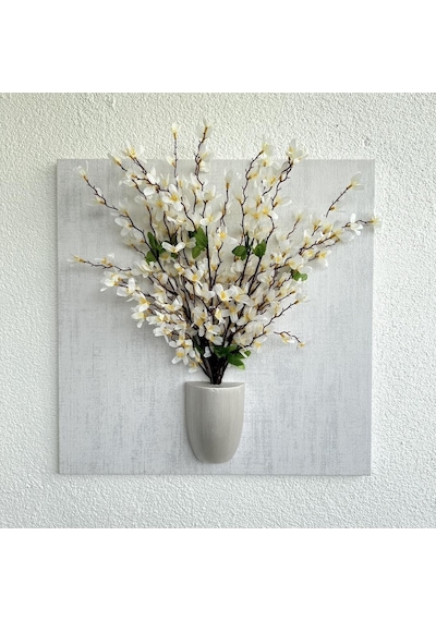 Kabartma Dokulu, Beyaz Sakura Çiçekli 3d Tablo