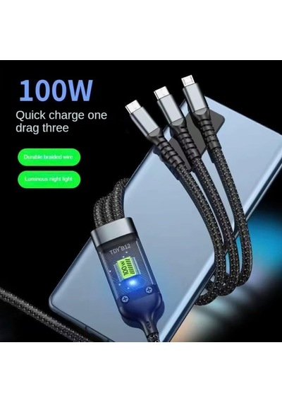 100w Çok Hızlı Kopmaz Spiral 3 Başlıklı Çok Hızlı Şarj Kablosu Telefon Tablet Uyumlu Carplay Diğer