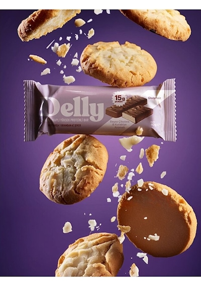 Delly Beyaz Çikolata & Kurabiye Aromalı Yüksek Proteinli Bar 12 x 40 G