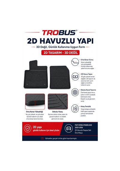 Trobus Fiat Doblo 2023-2026 Panelvan 2d Havuzlu Paspas 2 Parça Ön Takım