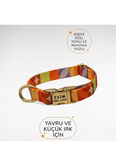 Caramelos İsimli Köpek Tasması, Küçük Irk Ve Yavru Köpek İçin, Metal Kilit, 1,5 Cm Turuncu, Small Genel