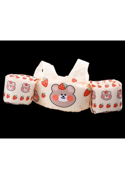 Toyflyer Çilek Ayıcık Desenli Kolluklu Çocuk Yüzme Yeleği Gövde Destekli 2-6 Yaş 15-30 Kg Fl004