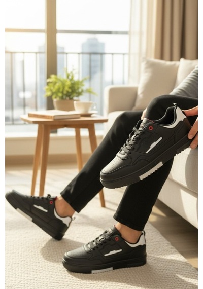 Enoch Günlük Spor Ayakkabı Kalın Tabanlı Sneaker Kontrast Şeritli Ve Aksan Detaylı Model Siyah Enoch Günlük Spor Ayakkabı Kalın Tabanlı Sneaker Kontrast Şeritli Ve Aksan Detaylı Model Siyah