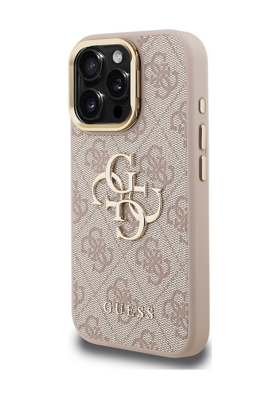 Apple iPhone 16 Pro Max Uyumlu Kılıf Guess Lisanslı Metal 4g Ve Yazı Logolu Kamera Standlı Kapak Pembe