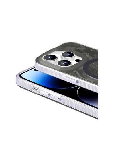 Apple Uyumlu iPhone 14 Pro Kılıf Magsafe Şarj Özellikli Fırça Boya Desenli Tchs Palet Kapak - Mor Mor