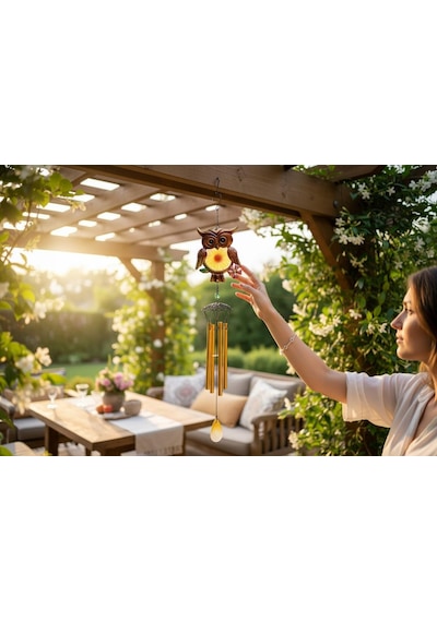 Feng Shui Baykuş Tasarımlı Cam İşlemeli Rüzgar Çanı Bahçe Balkon Dekorasyon Ürünü Yeni Ev Hediyesi 40  Cm 20047016