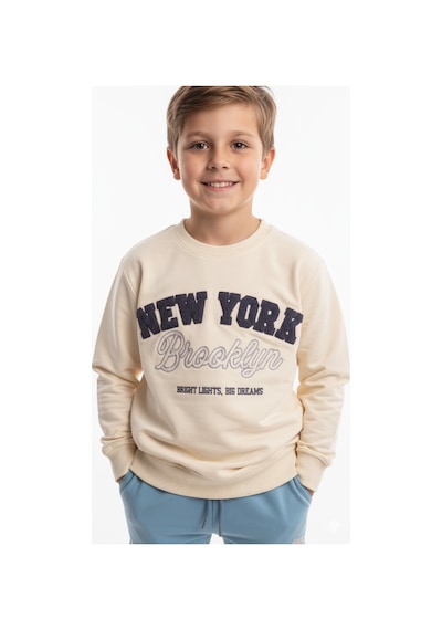 Erkek Çocuk New York Brooklyn Baskılı Eşofman Takımı Rahat Kalıp, Yumuşak Kumaş, 2 Li Sweat Krem Erkek Çocuk New York Brooklyn Baskılı Eşofman Takımı Rahat Kalıp, Yumuşak Kumaş, 2 Li Sweat Krem