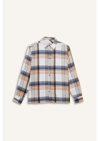 DeFacto Regular Fit Polo Yaka Kareli Flanel Uzun Kollu Gömlek D5835AX24AUER140