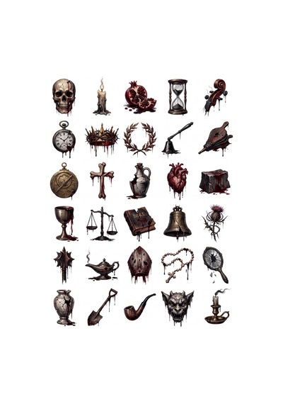 30 Adet Gotik Barok Memento Mori Sticker Seti - Laptop, Defter, Ajanda Çok Renkli