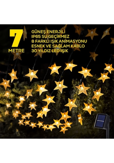 Upway Güneş Enerjili 30 Led Yıldız Dekoratif Işık Dış Mekan İçin Su Geçirmez Led 7m Gün Işığı